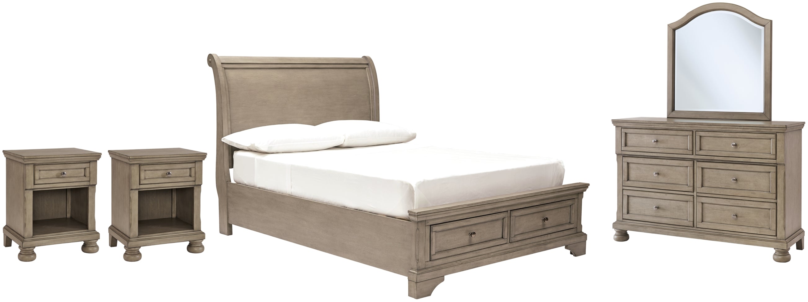Lettner Full Sleigh Bed with Mirrored Dresser and 2 Nightstands - furniture place usa