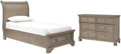 Lettner Twin Sleigh Bed with Dresser - furniture place usa