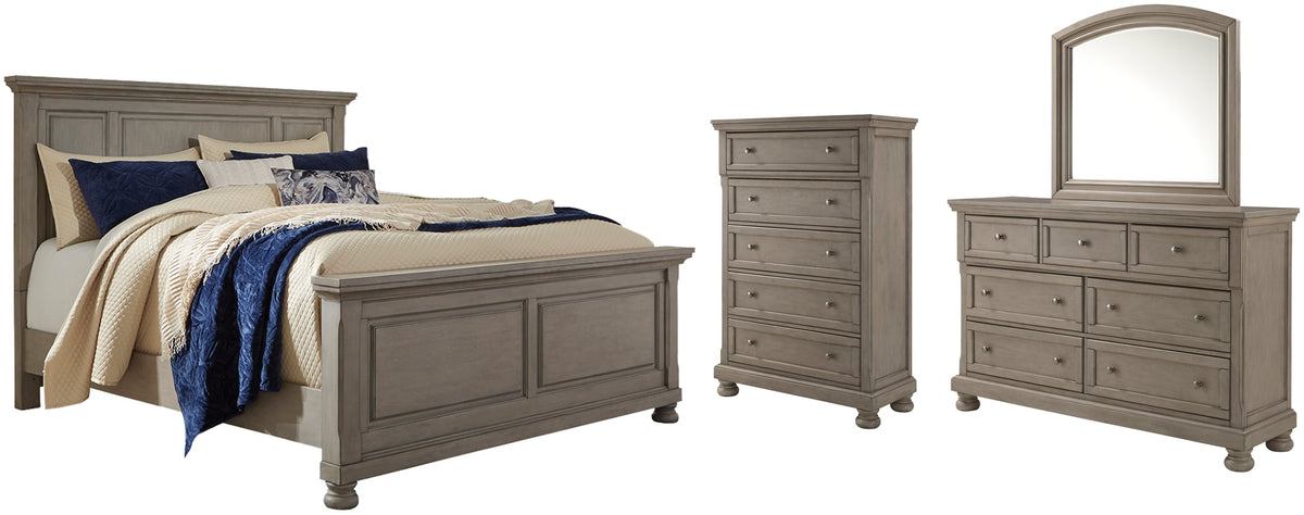 Lettner Queen Panel Bed with Mirrored Dresser and 2 Nightstands - PKG006578 - furniture place usa