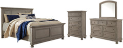 Lettner California King Panel Bed with Mirrored Dresser and Chest - furniture place usa