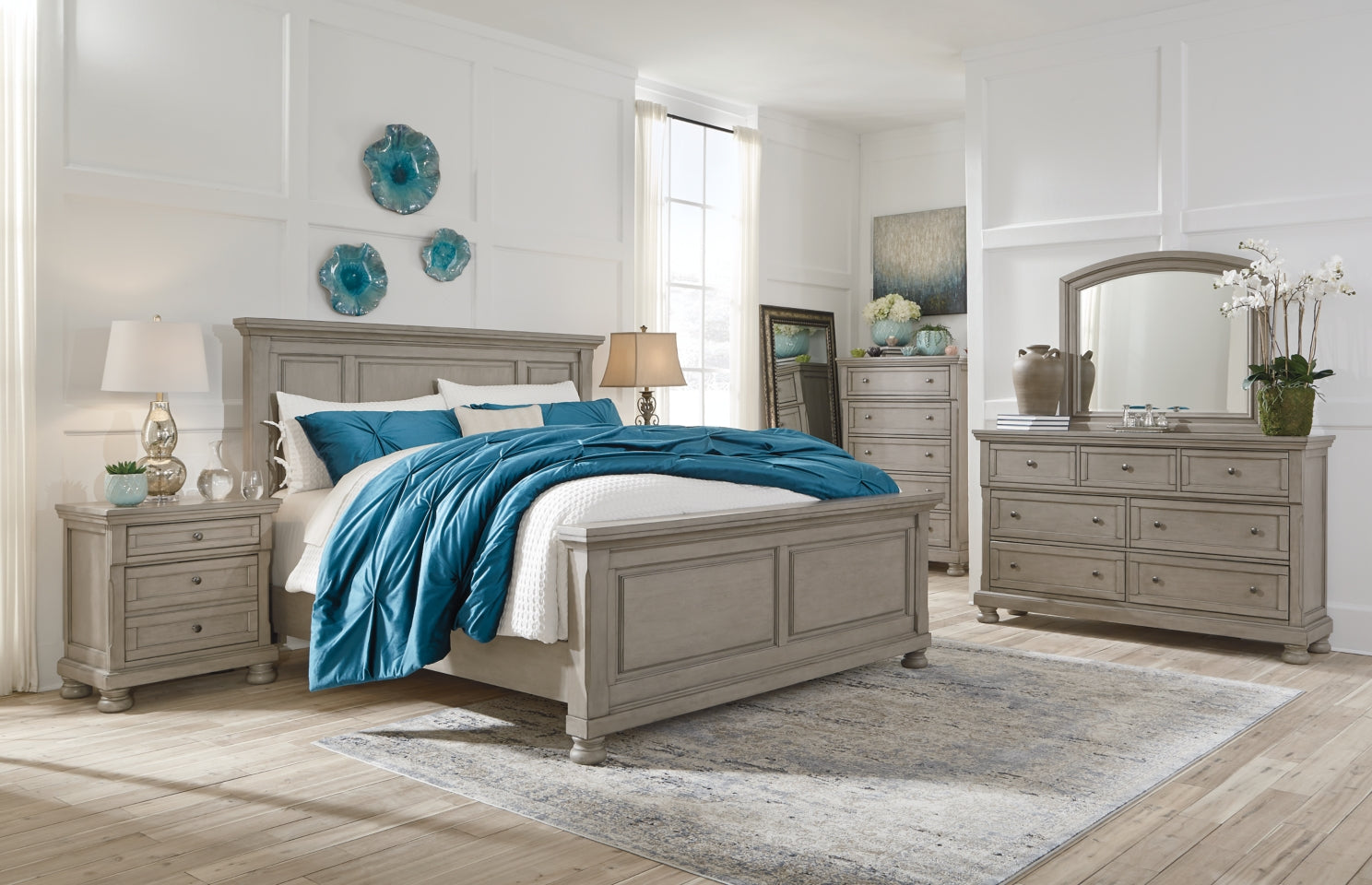 Lettner Queen Panel Bed with Dresser - furniture place usa