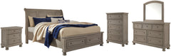 Lettner Queen Sleigh Bed with 2 Storage Drawers with Mirrored Dresser, Chest and Nightstand - furniture place usa
