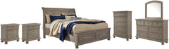 Lettner Queen Sleigh Bed with 2 Storage Drawers with Mirrored Dresser, Chest and 2 Nightstands - furniture place usa