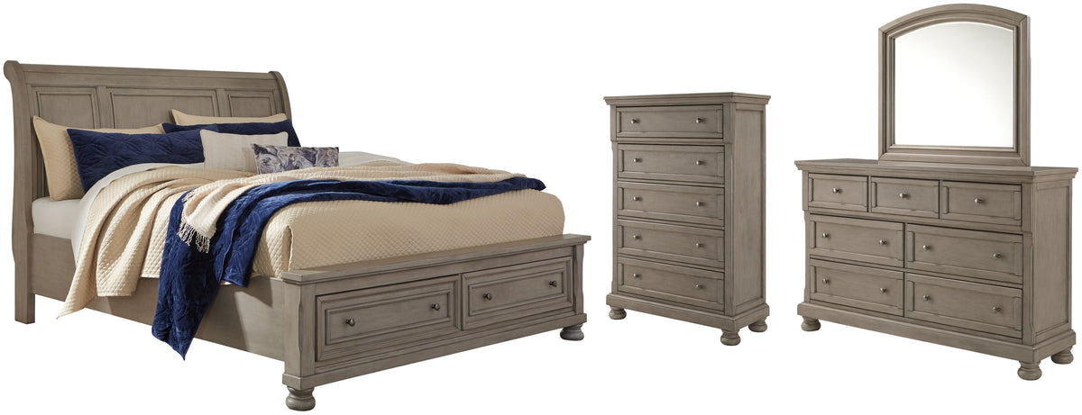 Lettner California King Sleigh Bed with Mirrored Dresser and Chest - furniture place usa