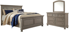 Lettner King Panel Bed with Mirrored Dresser - furniture place usa