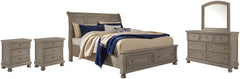 Lettner California King Sleigh Bed with Mirrored Dresser and 2 Nightstands - furniture place usa