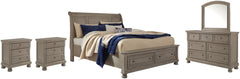 Lettner King Sleigh Bed with 2 Storage Drawers with Mirrored Dresser and 2 Nightstands - furniture place usa