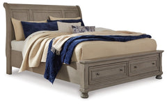 Lettner Queen Sleigh Bed with 2 Storage Drawers with Mirrored Dresser, Chest and Nightstand - furniture place usa
