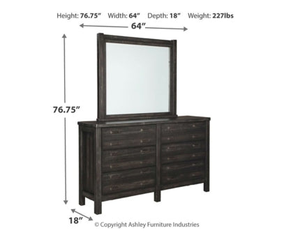 Baylow Queen Panel Bed with 4 Storage Drawers with Mirrored Dresser and Chest - furniture place usa