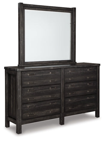 Baylow Queen Panel Bed with 4 Storage Drawers with Mirrored Dresser and Chest - furniture place usa