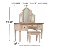 Realyn Vanity and Mirror with Stool - furniture place usa