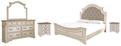 Realyn Queen Upholstered Panel Bed with Mirrored Dresser and 2 Nightstands - furniture place usa