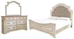 Realyn Queen Upholstered Panel Bed with Mirrored Dresser - furniture place usa