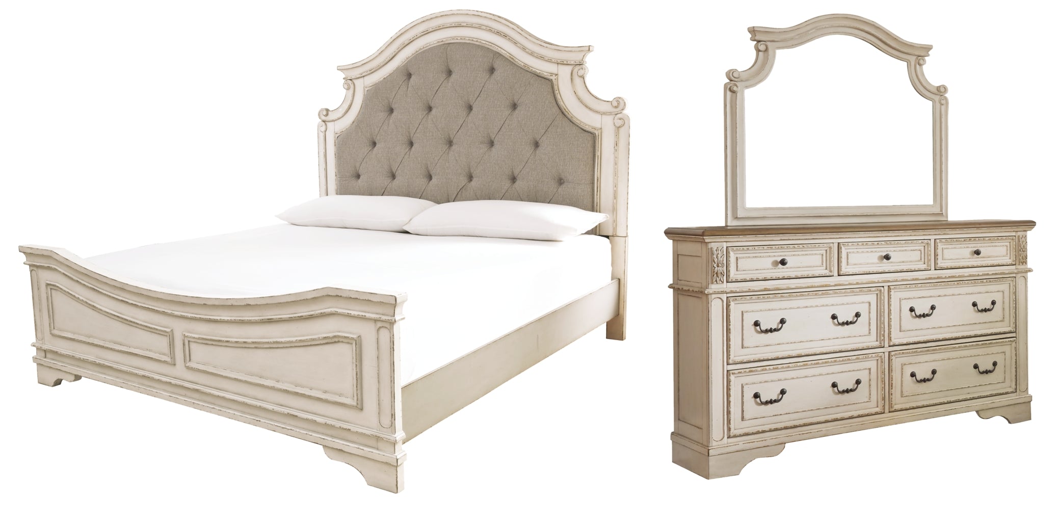 Realyn California King Upholstered Panel Bed with Mirrored Dresser - furniture place usa