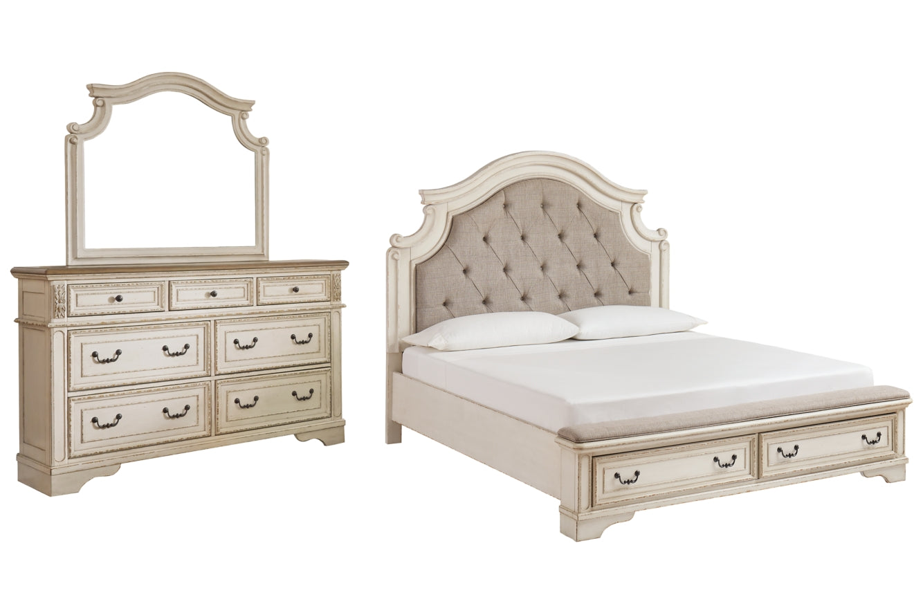 Realyn California King Upholstered Bed with Mirrored Dresser - furniture place usa