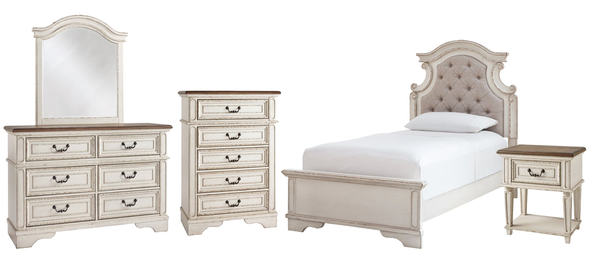 Realyn Twin Panel Bed with Mirrored Dresser, Chest and Nightstand - furniture place usa