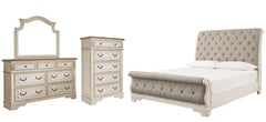 Realyn California King Sleigh Bed with Mirrored Dresser and Chest - furniture place usa