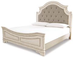 Realyn King Upholstered Panel Bed with Mirrored Dresser and Nightstand - furniture place usa