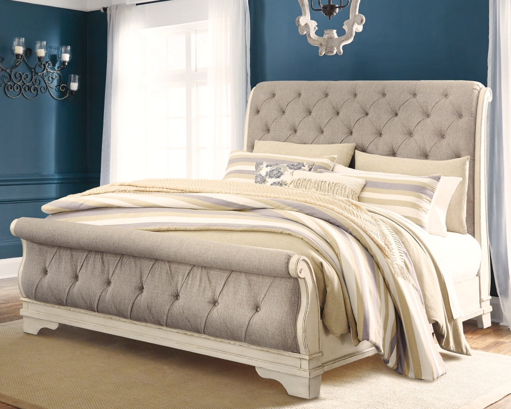 Realyn California King Sleigh Bed with Mirrored Dresser and 2 Nightstands - furniture place usa