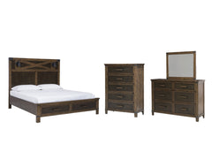 Wyattfield Queen Panel Bed with Storage with Mirrored Dresser and Chest - furniture place usa