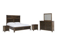 Wyattfield Queen Panel Bed with Storage with Mirrored Dresser and 2 Nightstands - furniture place usa