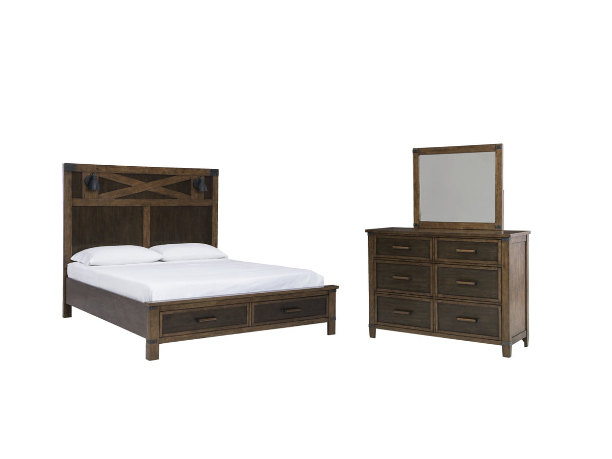 Wyattfield Queen Panel Bed with Storage with Mirrored Dresser - furniture place usa