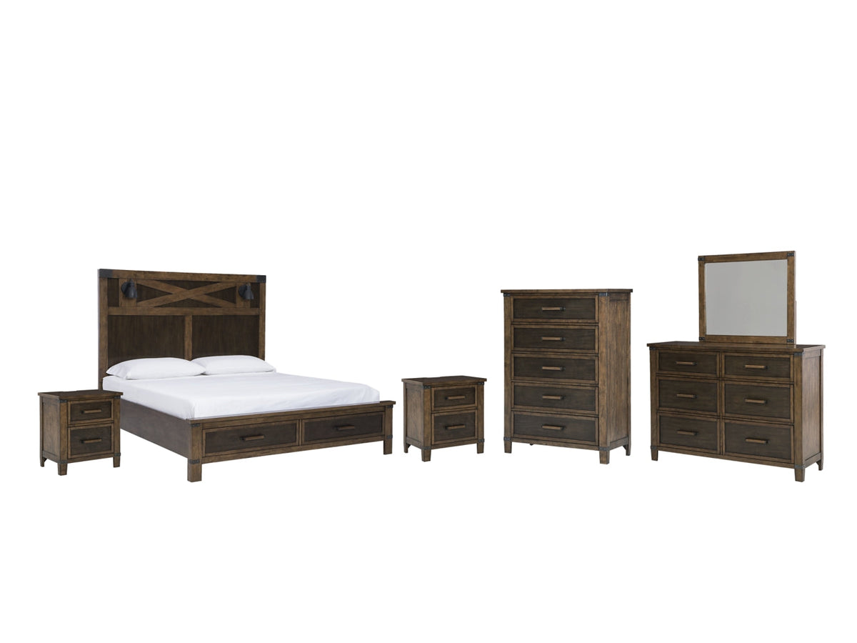 Wyattfield King Panel Bed with Mirrored Dresser, Chest and 2 Nightstands - furniture place usa