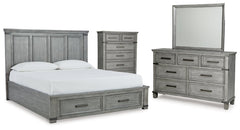 Russelyn King Storage Bed with Mirrored Dresser and Chest - furniture place usa
