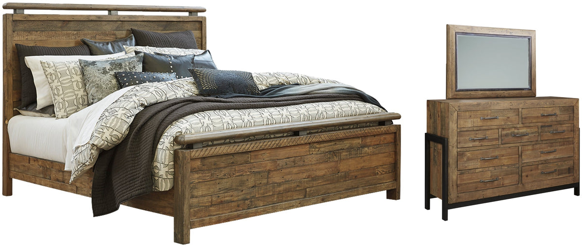 Sommerford Queen Panel Bed with Mirrored Dresser - furniture place usa