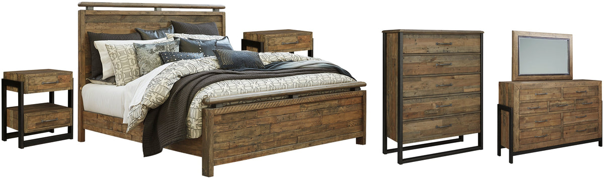 Sommerford Queen Panel Bed with Mirrored Dresser, Chest and 2 Nightstands - furniture place usa