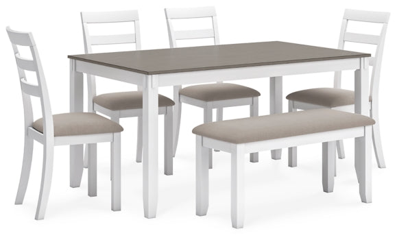 Stonehollow Dining Table and Chairs with Bench (Set of 6) - furniture place usa