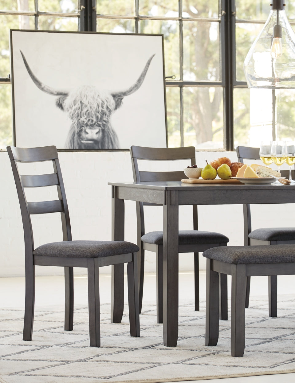 Bridson Dining Table and Chairs with Bench (Set of 6) - furniture place usa