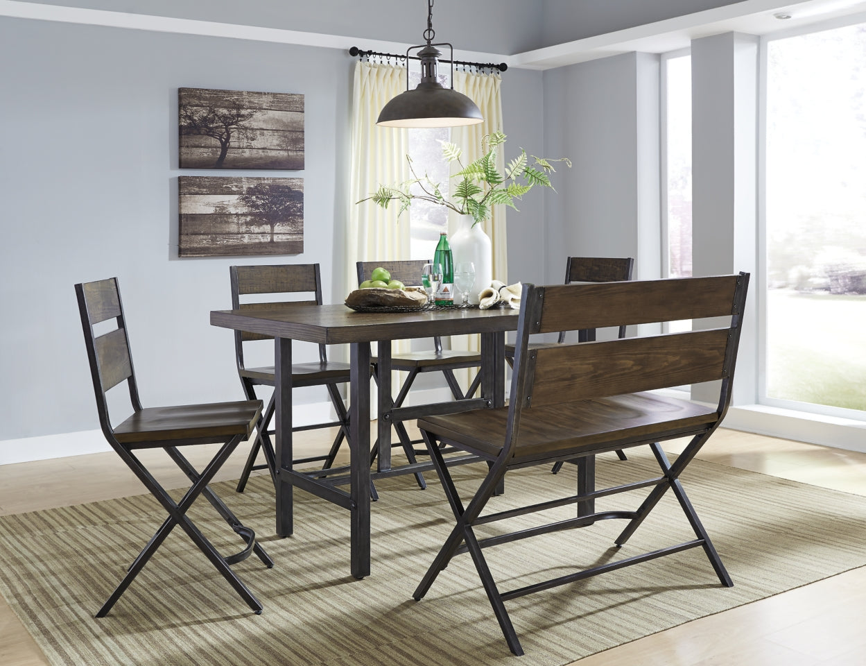 Kavara Counter Height Dining Table and 4 Barstools and Bench - furniture place usa