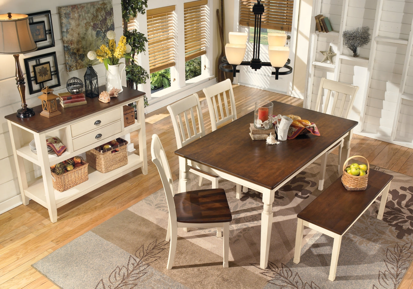 Whitesburg Dining Table and 4 Chairs and Bench - furniture place usa
