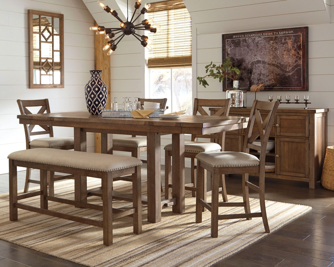 Moriville Counter Height Dining Table and 4 Barstools and Bench with Storage - furniture place usa