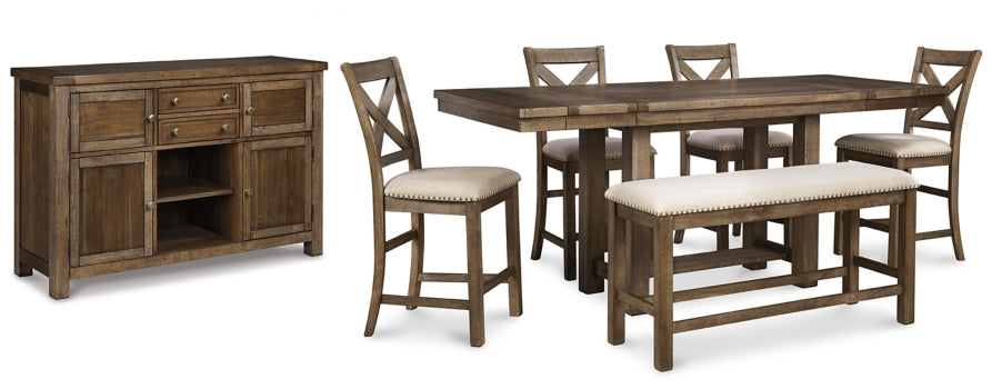 Moriville Counter Height Dining Table and 4 Barstools and Bench with Storage - furniture place usa