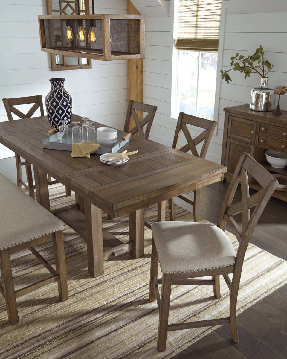 Moriville Counter Height Dining Table, 4 Barstools and Server - furniture place usa