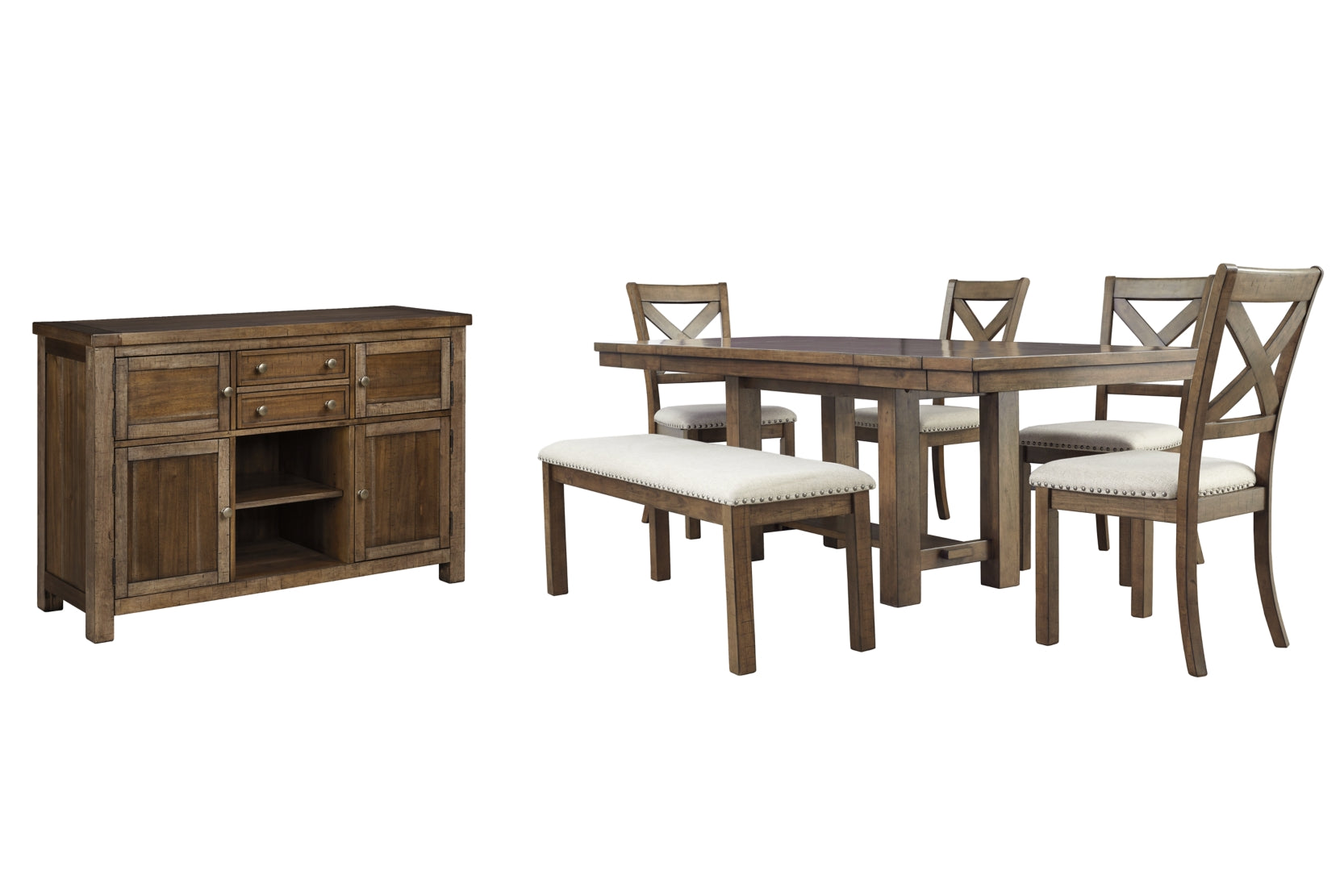Moriville Dining Table and 4 Chairs and Bench with Storage - furniture place usa