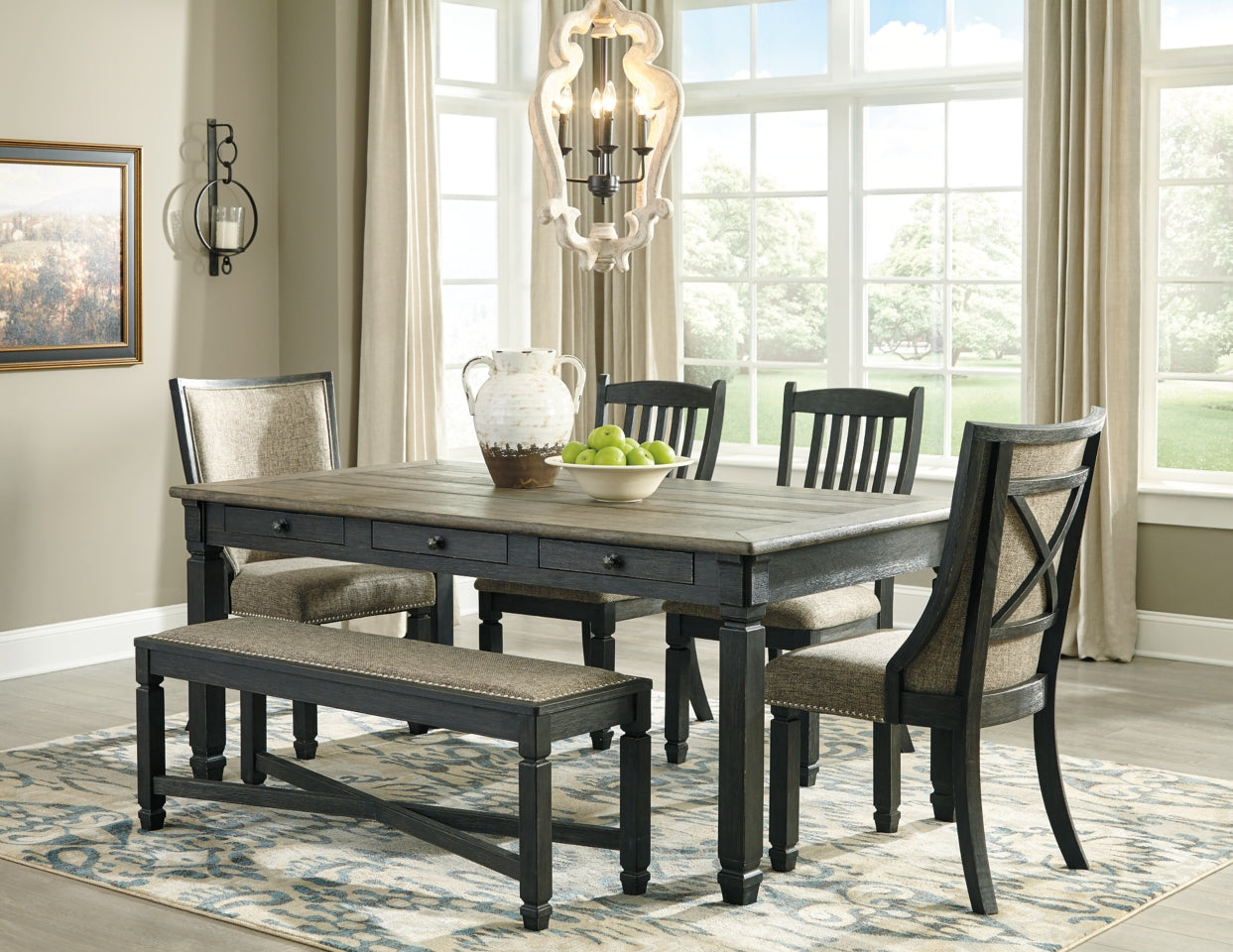 Tyler Creek Dining Table and 4 Chairs and Bench - PKG000213 - furniture place usa
