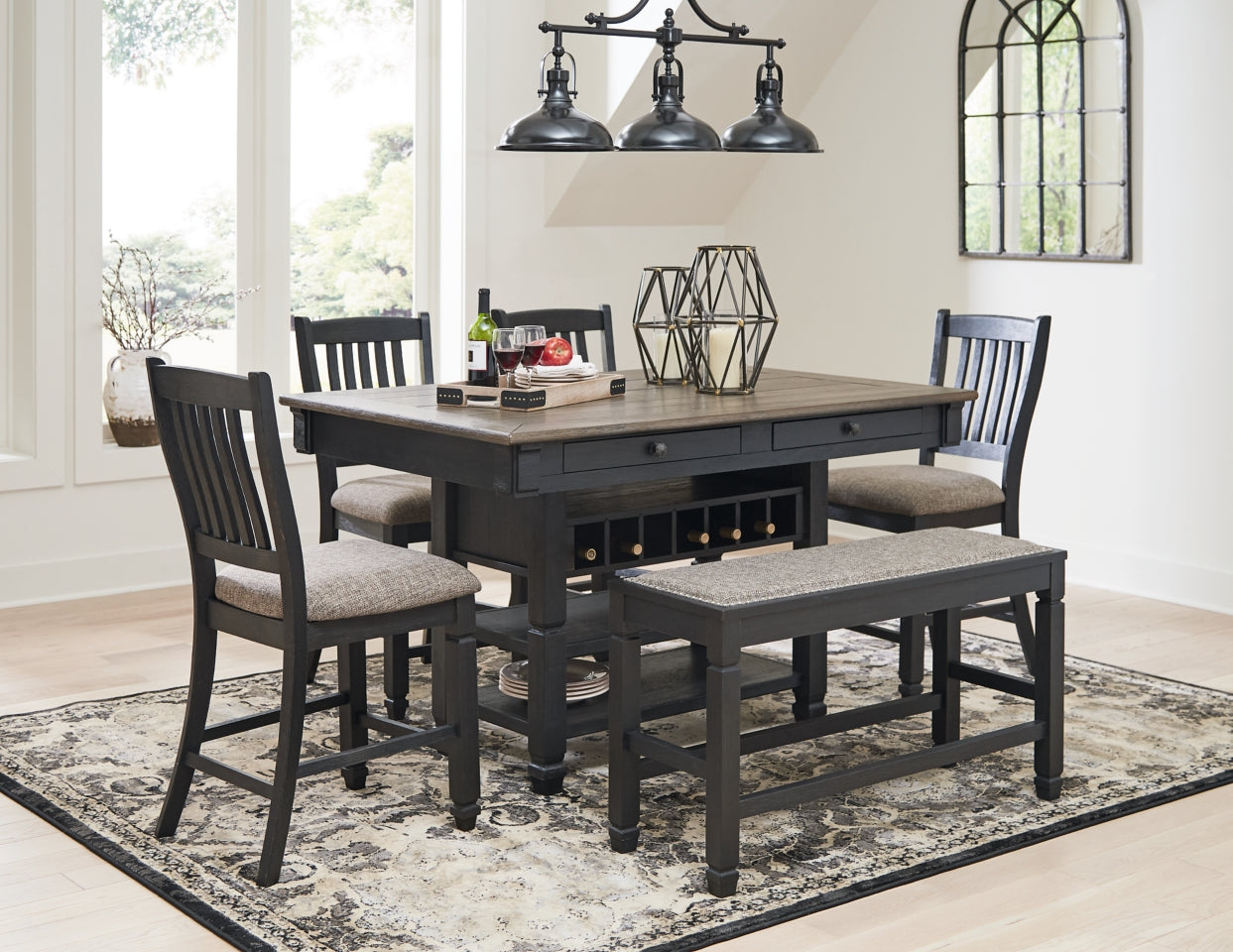 Tyler Creek Counter Height Dining Table and 4 Barstools and Bench - furniture place usa