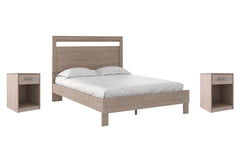 Flannia Queen Panel Platform Bed with 2 Nightstands - furniture place usa