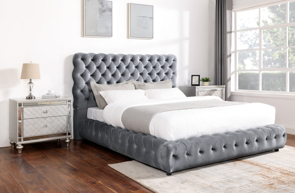 FLORY Q. HEADBOARD/FOOTBOARD -GREY, FLORY /QUEEN RAIL - BLACK - furniture place usa