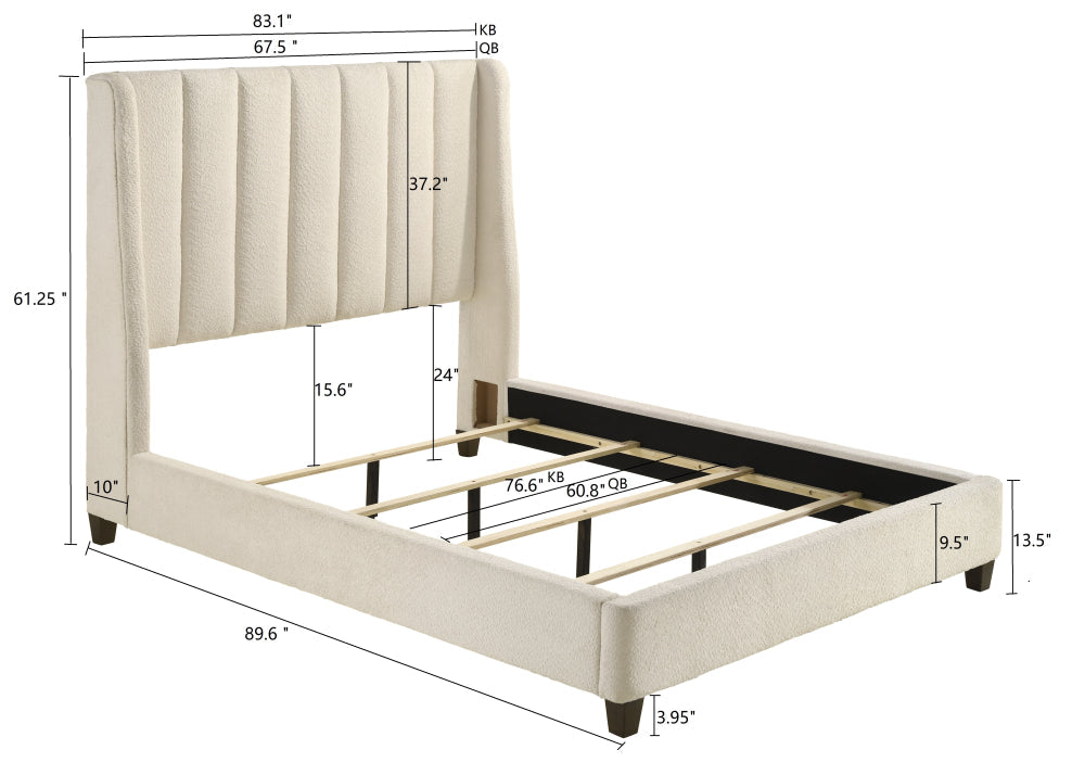 AGNES KING BOUCLE HB/FB WHITE, AGNES KING/ BOUCLE RAIL CHARCO - furniture place usa