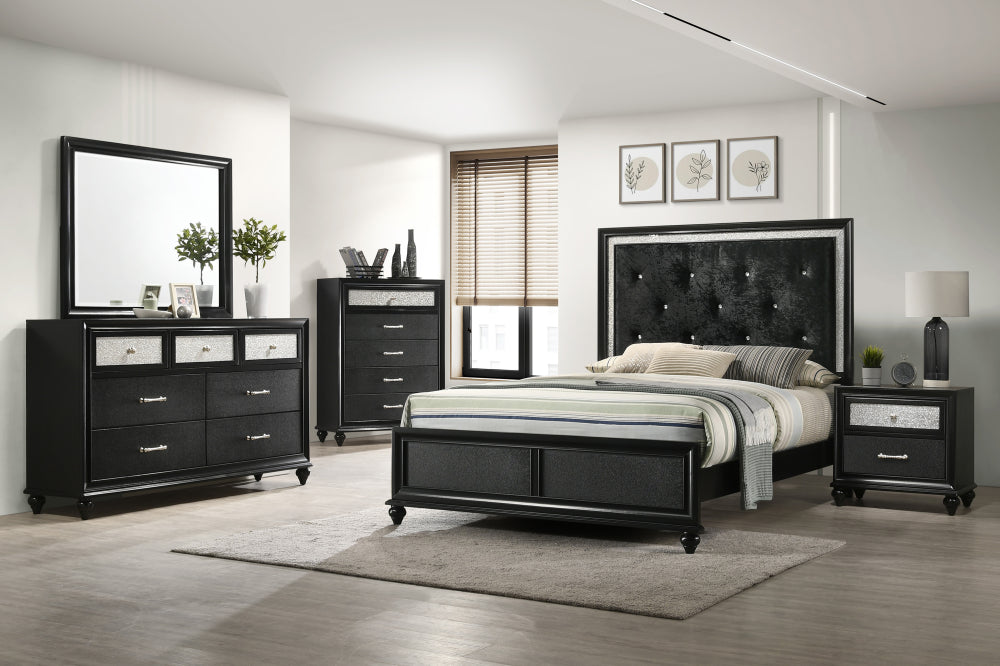 LILA KING HEADBOARD/FOOTBOARD BLACK, LILA KING/ RAIL BLACK - furniture place usa