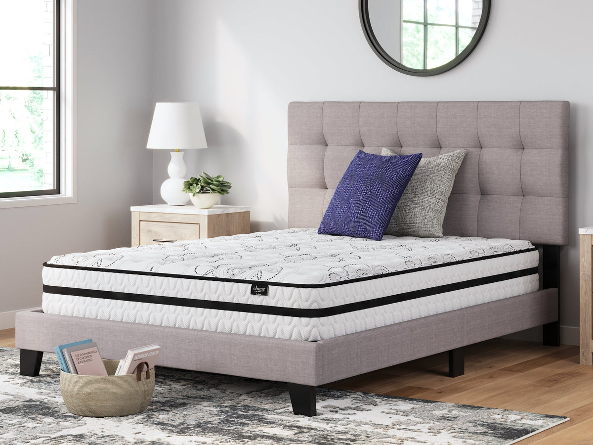 Chime 10 Inch Hybrid Queen Mattress in a Box with Bellaby Queen Crossbuck Panel Bed - furniture place usa