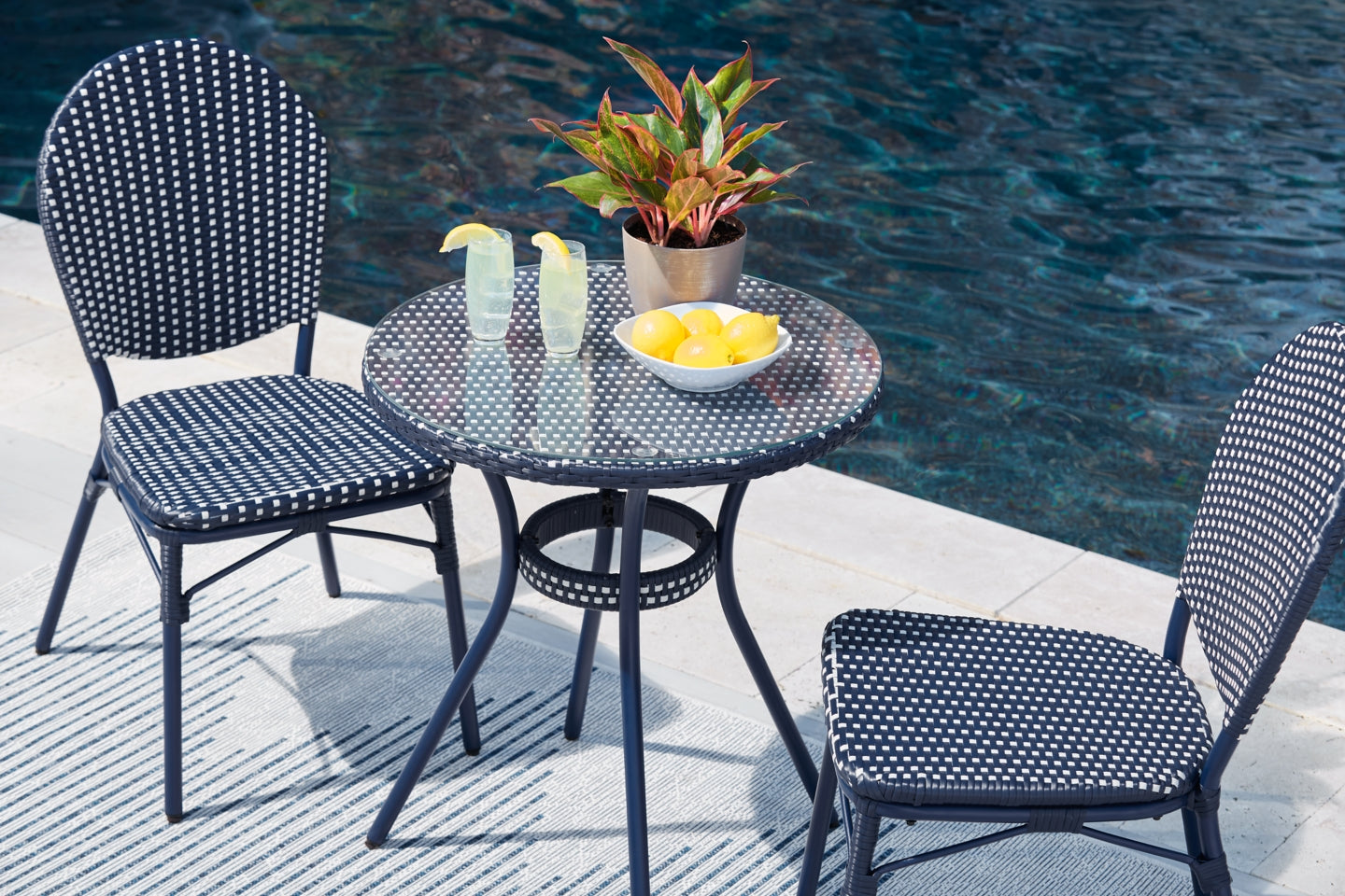 Odyssey Blue Outdoor Table and Chairs (Set of 3) - furniture place usa