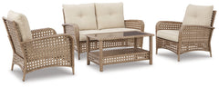 Braylee Outdoor Loveseat and 2 Chairs with Coffee Table - furniture place usa