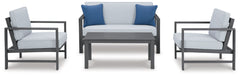Fynnegan Outdoor Loveseat and 2 Chairs with Coffee Table - furniture place usa