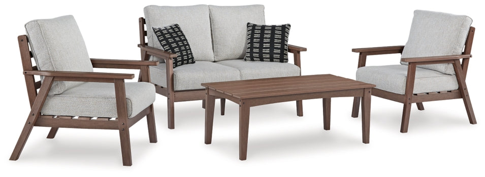 Emmeline Outdoor Loveseat and 2 Chairs with Coffee Table - furniture place usa