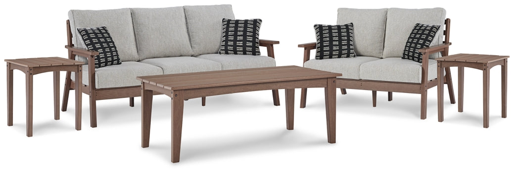 Emmeline Outdoor Sofa and Loveseat with Coffee Table and 2 End Tables - furniture place usa